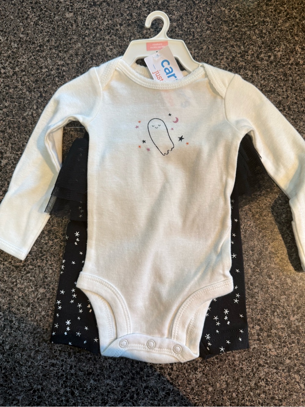 Carter's White Long-Sleeve Ghost Bodysuit with Star-Print Set